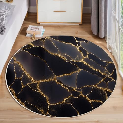 Tapis lavable marbre noir or 160cm antidérapant et facile d'entretien - 4
