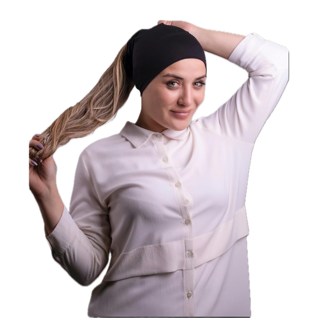 Malaak, women stretchable cotton oppened under hijab cap, pipe bonnet under scarf for Muslim woman, Hijab Inner select defernt colors and packages 1 Pc Black 1