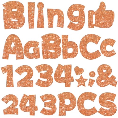 Image of 243 Pcs Glitter Bulletin Board Letters, Numbers and Punctuation 4 Inch | Cut Out Letters for Bulletin Board Decorations, Poster Board Letters Alphabet Cutouts for Classroom Wall Decor (Orange)