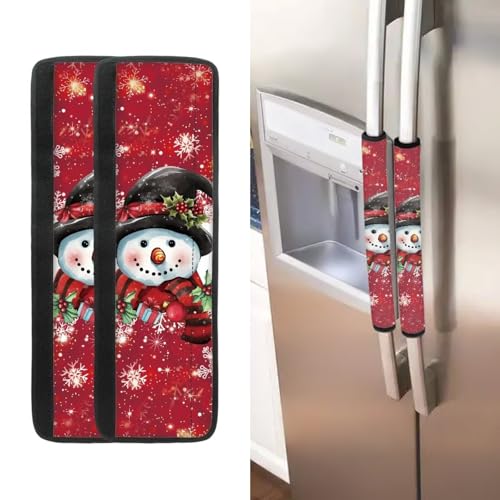 NETILGEN Christmas Decor Refrigerator Door Handle Covers Set of 2, Kitchen Appliance Non Slip Fridge Dishwashers Microwave Door Handle Covers Cute Snowman Print