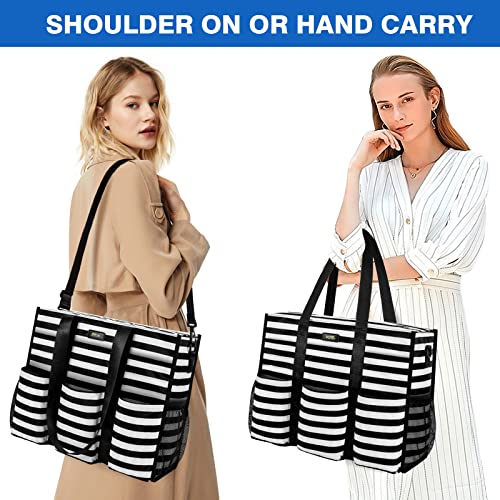 Image of IBFUN Utility Tote Bag with 24 Pockets, Large Teacher Tote for Women with Laptop Compartment, Travel Tote Bag with Zip Top