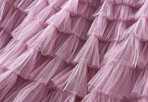 ebossy Women's Sweet Ruffled Tutu Tulle Fairy Skirt Elastic High Waist Tiered Mesh Mid Skirt with Lined3