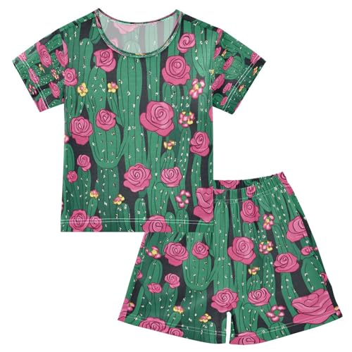 senya Short Sleeve Pajamas Sets Summer Cotton Sleepwear Cactus Cactus Flower Rose