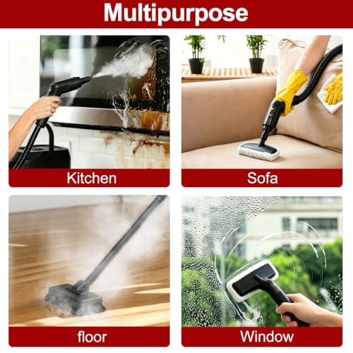 Image of 2-in-1 Handheld Steam Cleaner with Detachable Mop & 360 Swivel Rolling Base.2500W High Power. 3 Bar 221F High Pressure Steam Cleaner, 15S Heat-Up, 1.6L Water Tank, 3 Steam Levels Adjustable【Black】