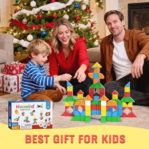Image of Hiwawind 56 PCS Magnetic Blocks, 1-Inch Isosceles Triangles & Quarter Circles, Montessori STEM Sensory Toys for Kids Ages 3-6, Christmas & Birthday Gift for Boys Girls