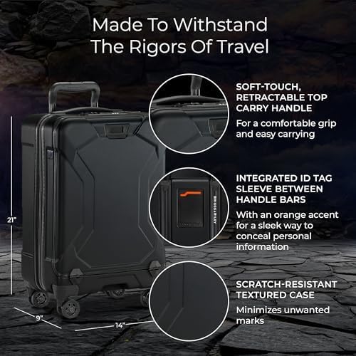Image of Briggs & Riley 21 Inch International Carry-On Luggage with Wheels - Small Rolling Hard Shell Heavy Duty Suitcase with Laptop Compartment - 360 Spinner Wheels - Torq Collection - Stealth Black