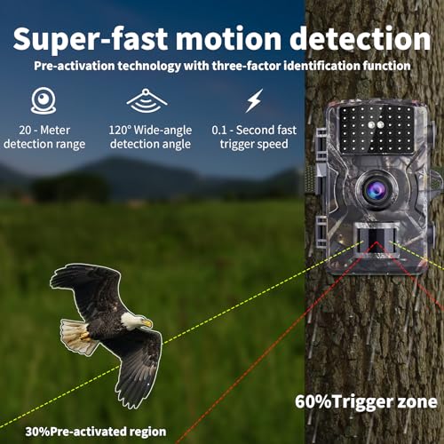VIVIDRISE Wildkamera, 4K Wildtierkamera, Nachtsichtkamera, Tierkamera mit 32GB SD Karte & IP66 Wasserdicht 0,1s Auslösezeit, Bewegungssensor (4K Wildtierkamera)