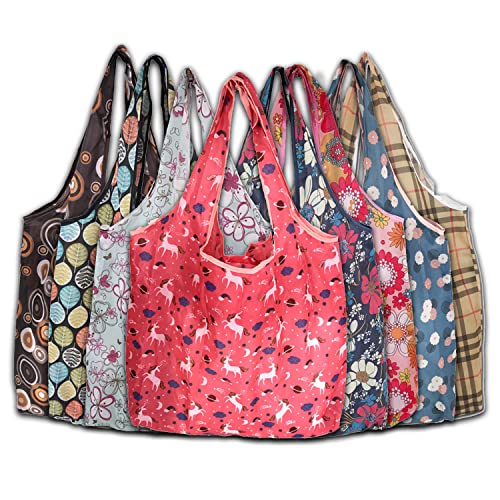 Lukar Foldable Reusable Grocery Bags, Portable Reusable Shopping Bags Totes Machine Washable With Handles Folding Storage Bag, 8 Pack Flower Small Daisy Leaf Lattice (1 Extra Small Bag Design) #TOP6