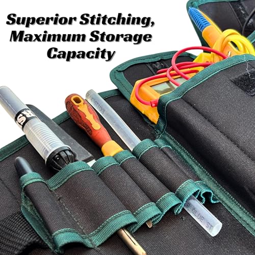 Image of PAHAL Waist Canvas RAPID RESPONSE Tool Belt Heavy Duty | Durable Multipurpose Tool Pouch for Electrician, Technician & Mechanic | Adjustable Work Belt Organizer | Green Black (500mm x 155mm)