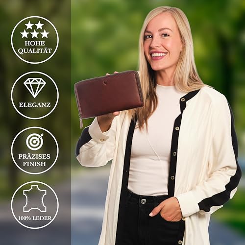 Geldbörse Damen Gross aus Hochwertigem Leder - Portemonnaie Damen Gross viel Platz - Geldbeutel Groß - Portmonee Leder mit RFID Schutz – Stilvolle Brieftasche für Frauen Geschenk -Braun 1 – Bild 3