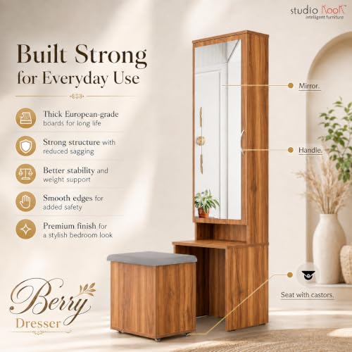 Image of Studio Kook Berry Dressing Table with Mirror & Stool, Amber Walnut