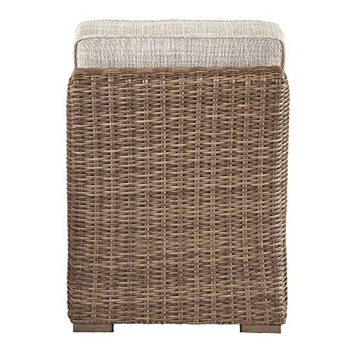 Signature Design By Ashley Beachcroft Outdoor Wicker Patio Sofa With Cushion And 2 Pillows, Beige, Light Gray & Beachcroft Patio Farmhouse Outdoor Wicker Cushioned Armless Chair, Beige #TOP6