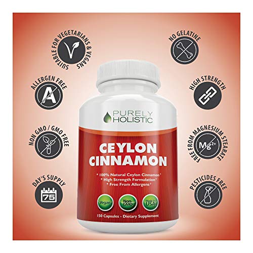 Ceylon Cinnamon Capsules 1500mg 150 Cinnamon Capsules Vegetarian & Vegan - 75 Day Supply (25% More) True Sri Lanka Ceylon Cinnamon Supplement Joint Support Blood Sugar Level Support