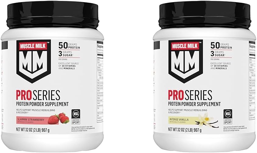 Muscle Milk Pro Series Protein Powder, Strawberry & Intense Vanilla, 2 Pounds Each (2 Pack)