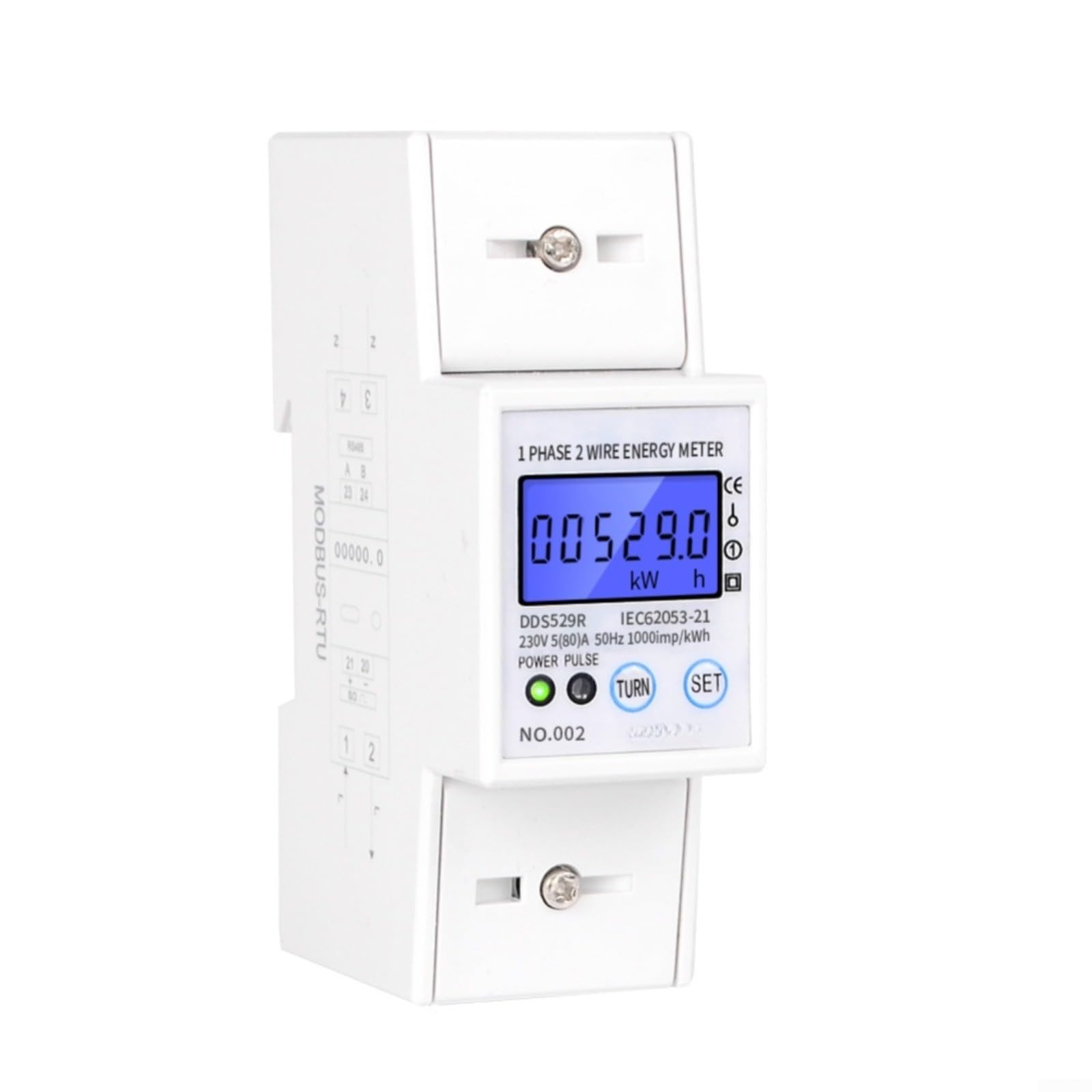 Contatore di energia elettronico 230V 5-80A con RS485, display LCD | Per montaggio su guida DIN