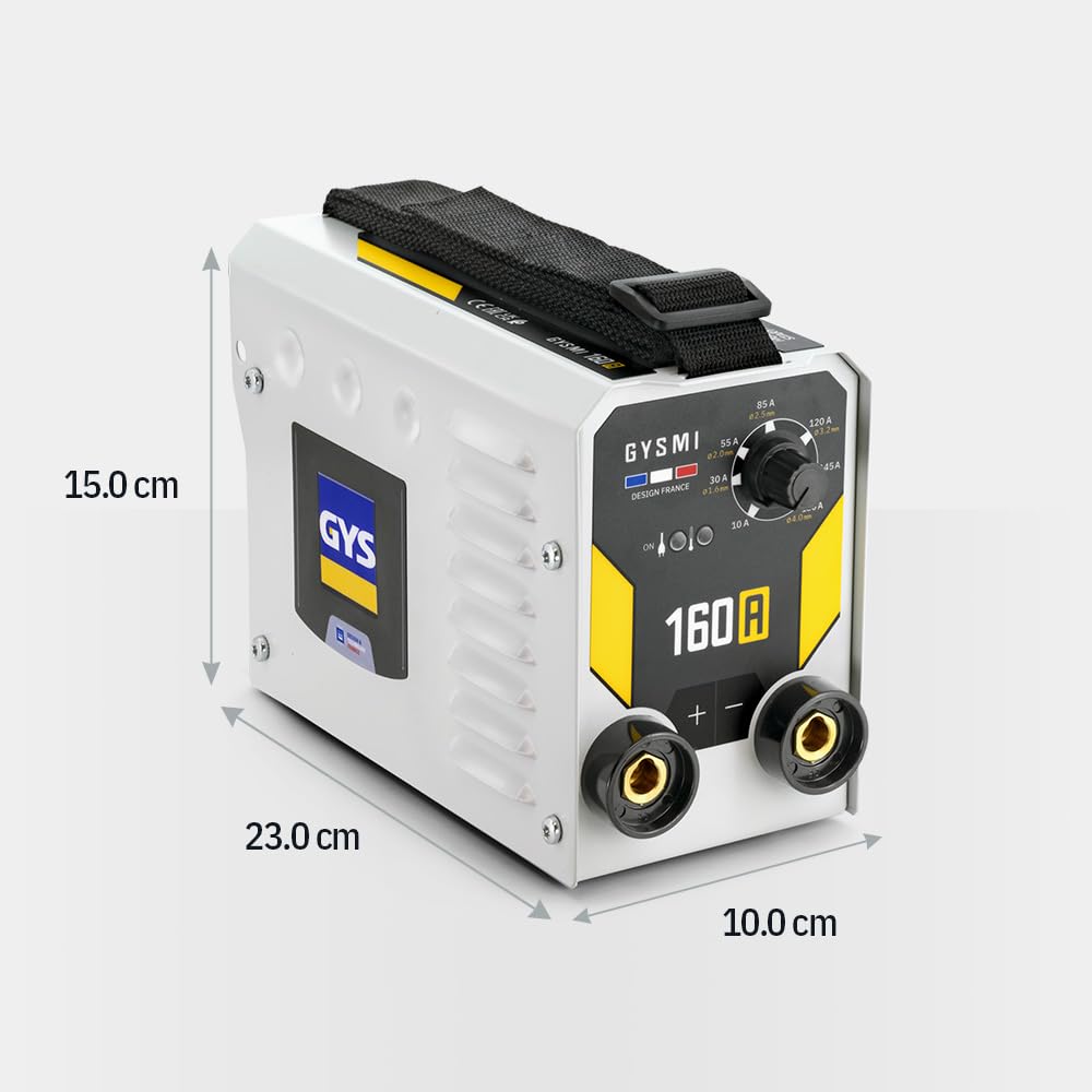 GYS, GYSMI 160A, estación de soldadura con electrodo recubierto de 160 A monofásico de 230 V (MMA), con máscara LCD TECHNO 11, portaelectrodos, cable de masa, 10 electrodos Ø2,5 mm, martillo/cepillo