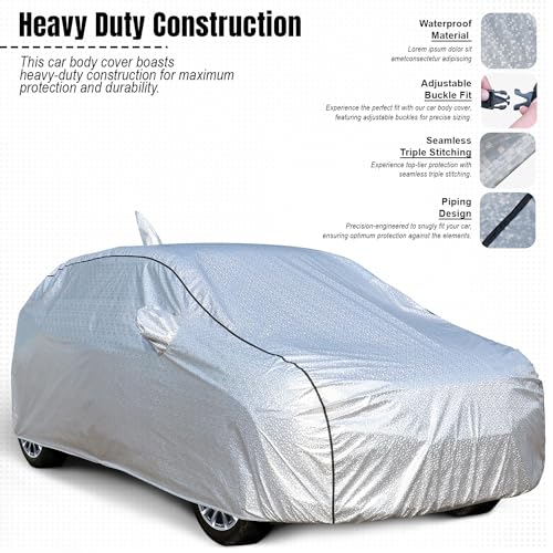 Image of Allextreme RK7007 100% Tested Waterproof Car Body Cover Compatible with Renault KWID Custom Fit Dustproof UV Heat Resistant Indoor Outdoor Body Protection (Reflective Silver with Mirror)