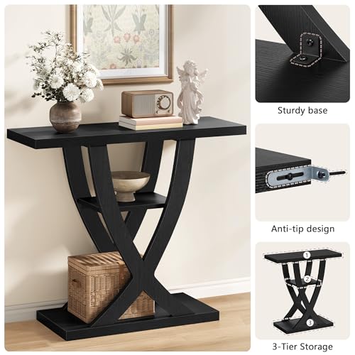 FAVOOSTY 31.5" Entryway Table, 3 Tier Hallway Table, Console Tables, Black - Image 5