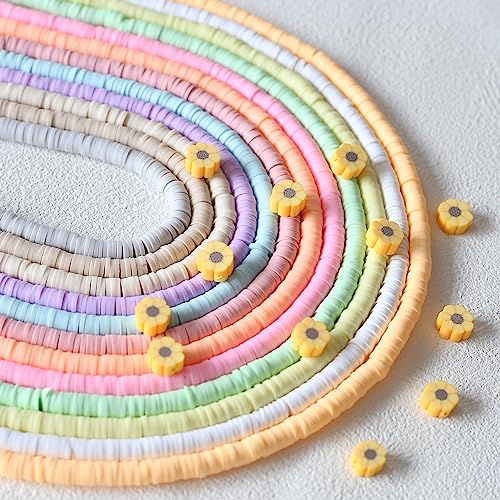 YIEUR Pack of 4320 Heishi Beads, Colourful Polymer Clay Beads, 6 mm Loose Clay Beads with Hole and Spacing Beads