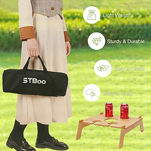 Stboo Outdoor Portable Wine Table, Outside Lightweight Picnic Table With Wine Bottle And 4 Glass Holder, Indoor Snack Wooden Table, Picnic Tray Table For Concerts At Park, Beach, Ideal Wine Lover Gift #TOP5