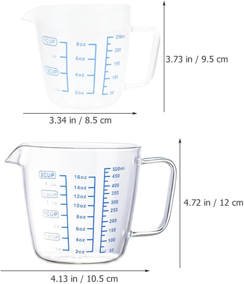 High Borosilicate Glass Measuring Cups Set 250ml 500ml with Graduated Scale, Large Capacity Kitchen Measuring Cups for Flour Powder and Liquid, Sturdy Mixing and Baking Tools