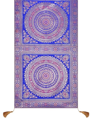 Image of Diwali Decor Brocade Jacquard Silk Table Runner Long Runner for Dinning & Centre Table Mandala Print 72 x 16 Inches (Royal Blue)