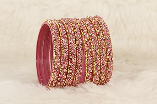 Image of NMII Glass Bangles Set For Girls and Women Studded Zircon Gemstone and Beads I women bangles I (Pack of 8)