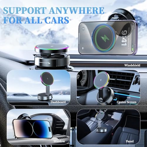 Car Phone Mount Charger, 15W Fast Charging Magnetic Suction Phone Holder - image 4