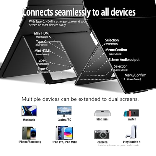 Image of EHOMEWEI X2 Air Touchscreen Portable Dual Monitor 2.8K 90Hz QLED with Stylus Pen 14.2 inch*2 IPS 2520 * 1680 Display, 400 Nit Brightness 1500:1, 100% sRGB, for Office /Home /Travel Laptop Extender Screen