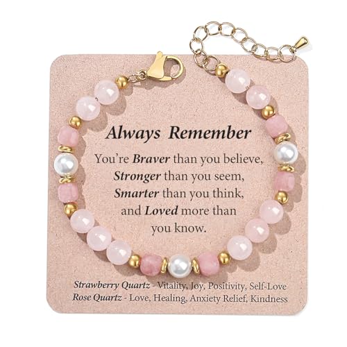 Image of Quietsun Trendy Gifts for Her-Positive /Love /Joy Natural Crystal Bracelets for Girls /Teens /Adults-Adjustable /Handmade-Gift Box Packing
