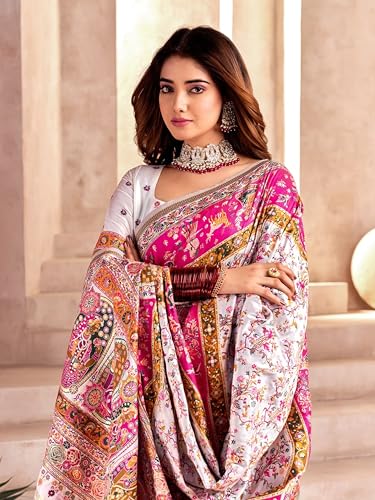 Image of Pandadi Saree Pashmina Silk Kashmiri Weaving Pallu Saree With Unstitched Blouse Piece