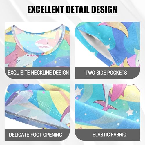 ALAZA Cute Shark Whale Rainbow Pajamas Short Sleeve 2 Piece Sleepwear Top and Bottom Pajama Set Unisex4