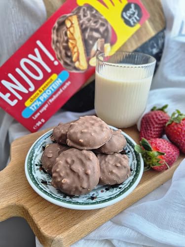 Feel FIT ENJOY! Choco & Peanut, Protein Kekse mit Erdnuss Creme und Erdnüssen in Milchschokolade ohne Zuckerzusatz, Low-Carb & Keto-freundlich Süßigkeiten, Kekse für Diabetiker, Protein Snacks, 96 g