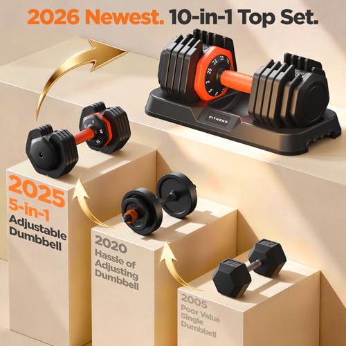Image of 2026 FDB2 Updated Adjustable Dumbbell Set of 2, 5-in-1 /10-in-1 Weights Dumbbell Set with Storage Box, 25lbs /55lbs Adjustable Weights with Anti-slip Silicone Grip, Weight Set For Home Gym Suit both Men and Women