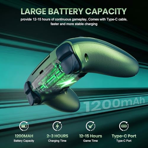 Image of Gamrombo LED Wireless Controller for PS5, Compatible with PS5 Pro /Slim /PC, Dual Vibration, Macro /Turbo Function, 3.5mm Audio Jack, 6-Axis Motion Control Gamepad with Speaker - Chromatic Teal