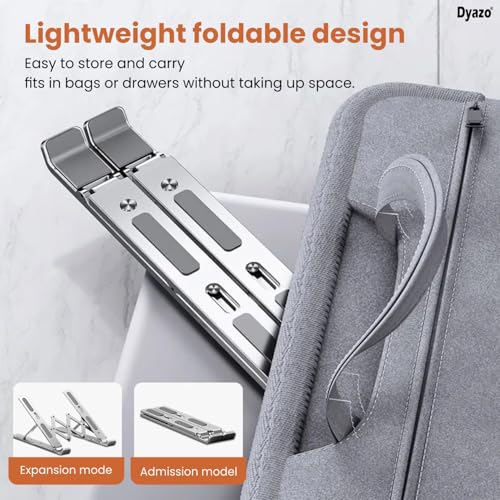 Image of Dyazo 10 Angle Aluminum Laptop Stand Portable & Fully Foldable Raiser Compatible for Lenovo, Dell, MacBook & All Other Notebooks 10 inch-15 .6 Inch (Silver)