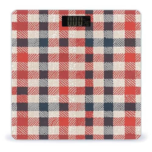 Báscula digital de baño roja con vidrio templado y pantalla LCD miniatura 1
