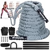 Brobantle Battle Rope 1.5 Inch Diameter,Gray 30FT Exercise Workout Ropes for Home Gym Heavy Weighted Training Rope for Working Out