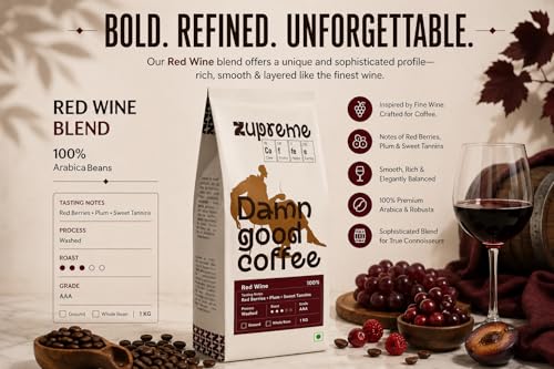 Image of Zupreme Premium Coffee Red Wine Barrel Aged | Premium Specialty Coffee Beans | Oak Barrel Infused | Rich, Smooth & Aromatic | Freshly Roasted | Limited Edition Coffee | 250 Grams