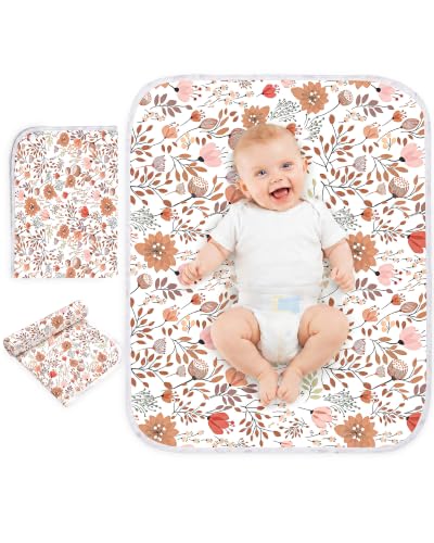 Image of Bnditeu Portable Baby Changing Pad, Waterproof Diaper Changing Mat, 30"x24" | Ultra-Soft Cotton Surface, Skin-Friendly-Underpad & Crib Protection For Newborn Boys, Home & Travel Daily Use, Pink Flower