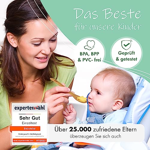 Babylovit Bambus Kinderteller | TÜV Geprüfter Baby Teller mit Saugnapf & Esslernbesteck | BLW Beikost Zubehör… – Ansicht 4