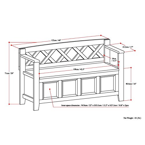 Simpli Home Amherst SOLID WOOD 48 inch Wide Entryway Storage Bench with Safety Hinge, Multifunctional, Transitional, in Distressed Grey