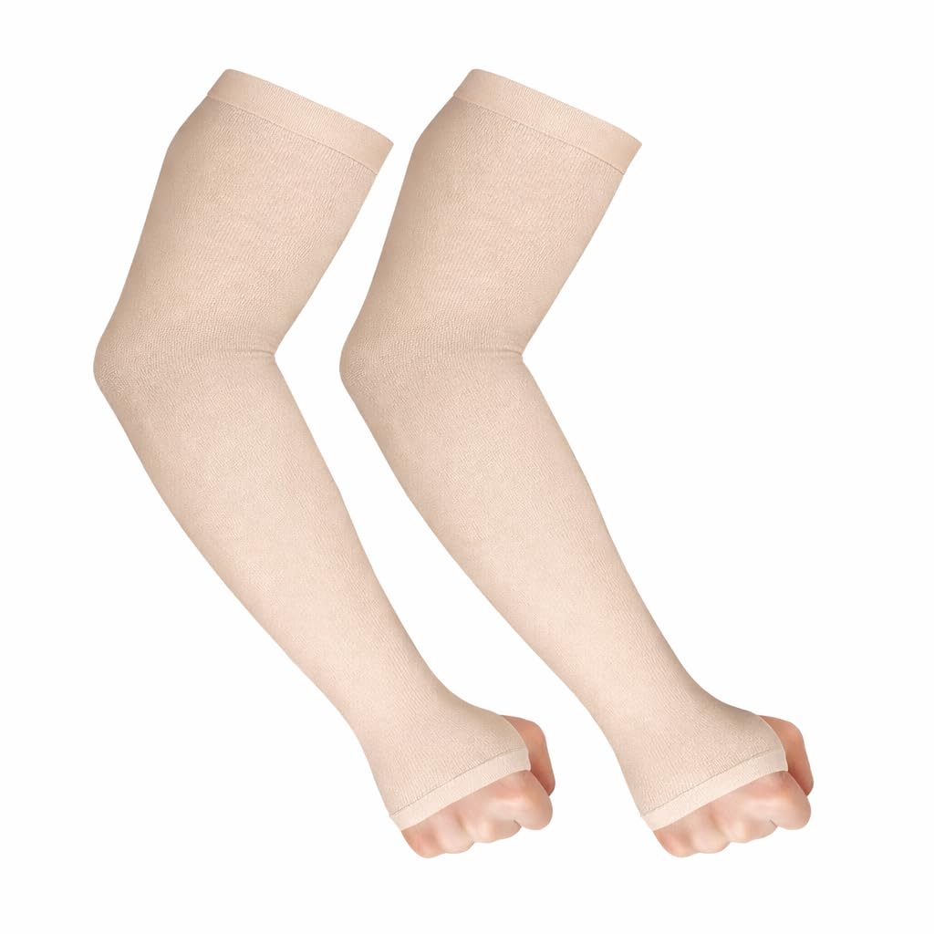 FOVERA UV Sun Protection Arm Sleeves with Thumb Loop for Men & Women – UPF 50+ Cooling Hand Cover for Biking, Cricket, Driving & Cycling – Tan Protection Guard (Mix)