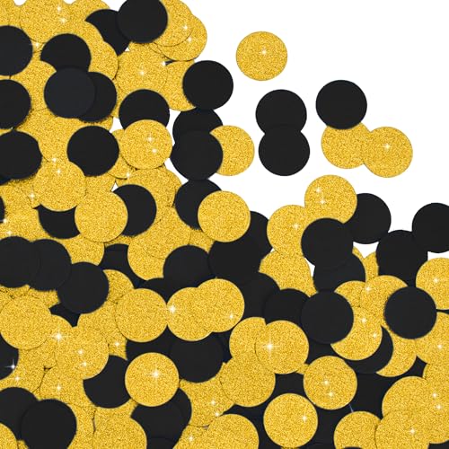 Image of 300Pcs Glitter Gold And Black Table confetti,Paper Circle Dots Confetti for Birthday Party Halloween Bachelorette Wedding Baby Shower Graduation Decorations