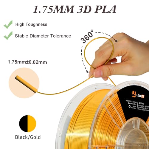 Image of LOVOON Silk Dual-Color PLA Filament with Black and Gold,1.75mm PLA Filament DualColor Change by Angle,Compatible with Most FDM 3D Printers,1kg(2.2lbs) /Spool