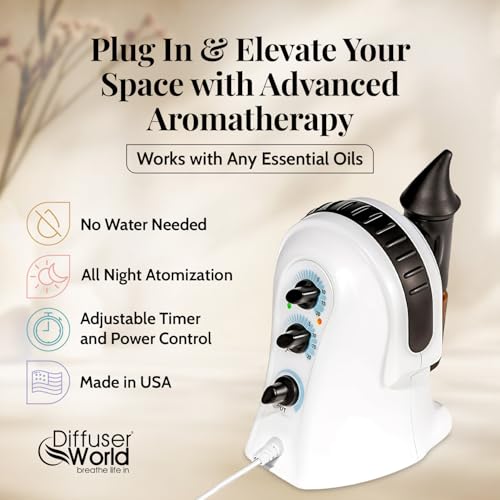 DIFFUSER WORLD Waterless Diffuser for Essential Oils 110V, Made in USA Black Aroma Atomizer Waterless Essential Oil Diffusers for Home Large Room, Advanced Air Aromatherapy Home Scent Diffusers
