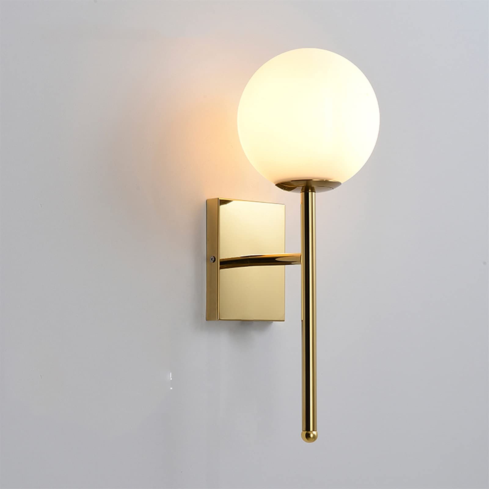 HUAYUSEDF Wall Lamp Pull Chain Long Arm Stainless Steel Bedroom Bedside Hotel Bathroom Sconce Light Fixtures Milky White Glass Globe Shade(Color:Silver) Gold(Gold)