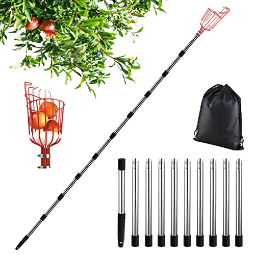 Apfelpflücker mit Teleskopstiel Edelstahl 4.3M, Obstpflücker mit Teleskopstiel Metall, Kirschpflücker Outdoor Garten, Obstpflücker mit Teleskopstange, Obsternter Erntehelfer Birnen Beeren Ø 145mm