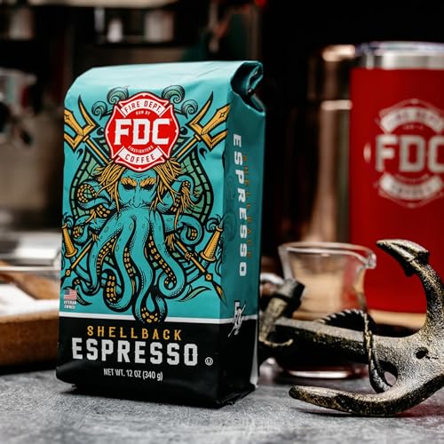 Image of Fire Department Coffee Shellback Espresso Medium Roast Whole Bean Coffee - 12 oz (12 Pack) - Gives Back to Firefighters - Roasted in the USA - Veteran Owned