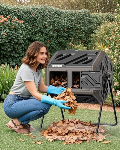 THEGROW'ING Updated 43 Gallon Compost Bin Outdoor, Fast Assemble Tumbling Composter, Dual Chamber Composter Tumbler, Rotating Compost Bin for Outside, Backyard, Garden and Yard, Coffee - Image 3